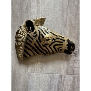Large Zebra Head Safari Animal Figural Brass Tone Vintage Belt Slide / Buckle